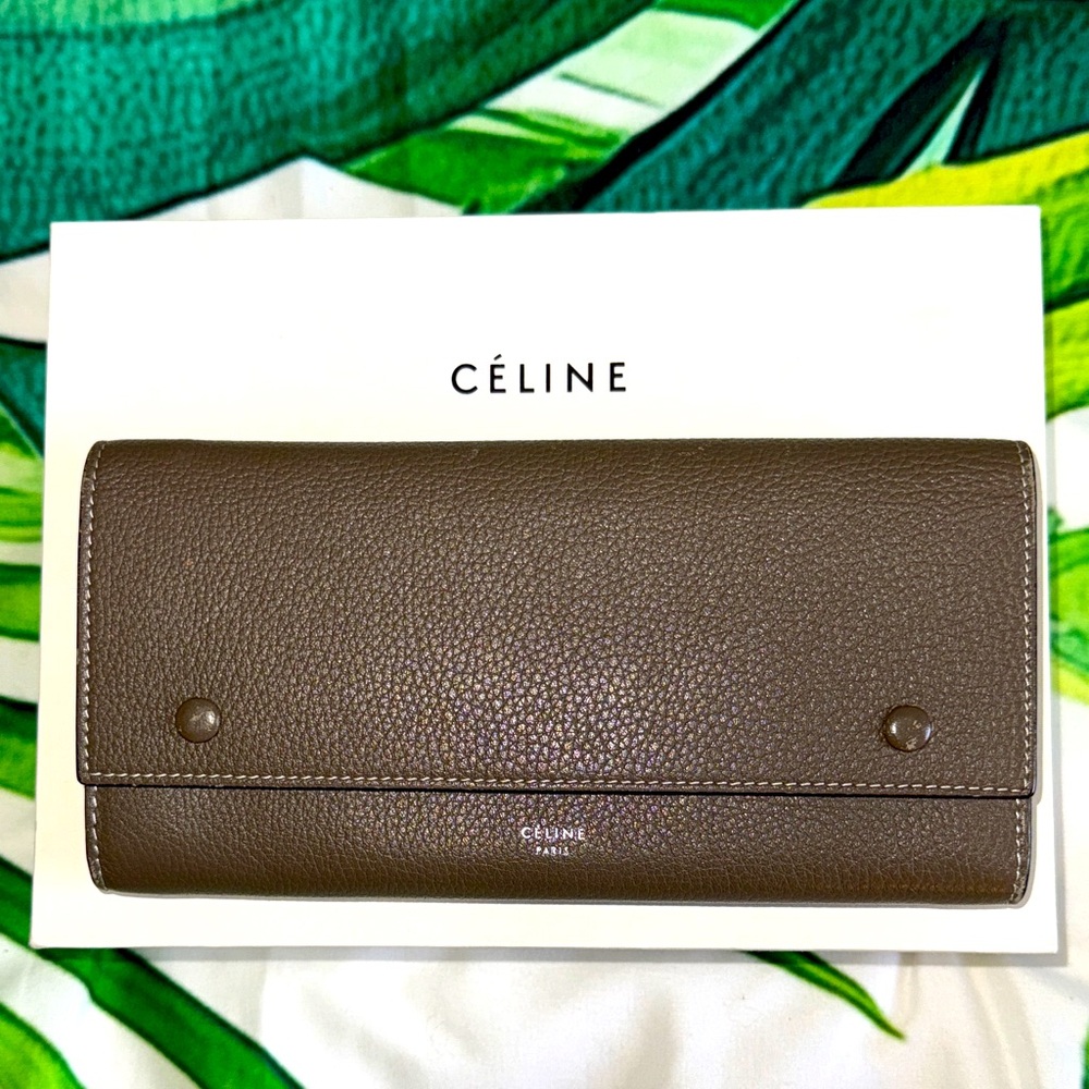 Céline Taupe/Gray Bi-Fold Leather Long Wallet